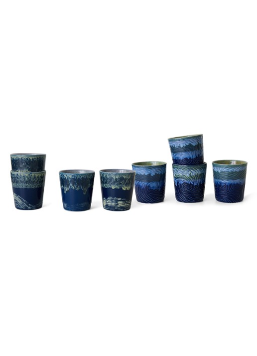 HKliving 70s Ceramics: Van Gogh mok set van 2 - achterkant 3 donkerblauw