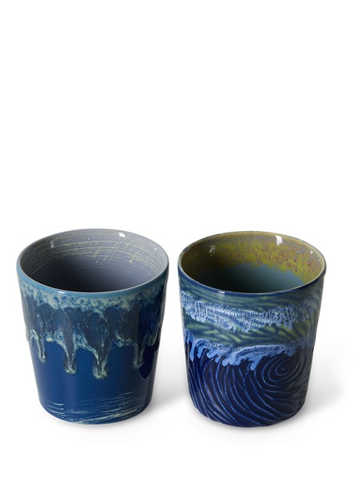 HKliving 70s Ceramics: Van Gogh mok set van 2 - voorkant 2 donkerblauw