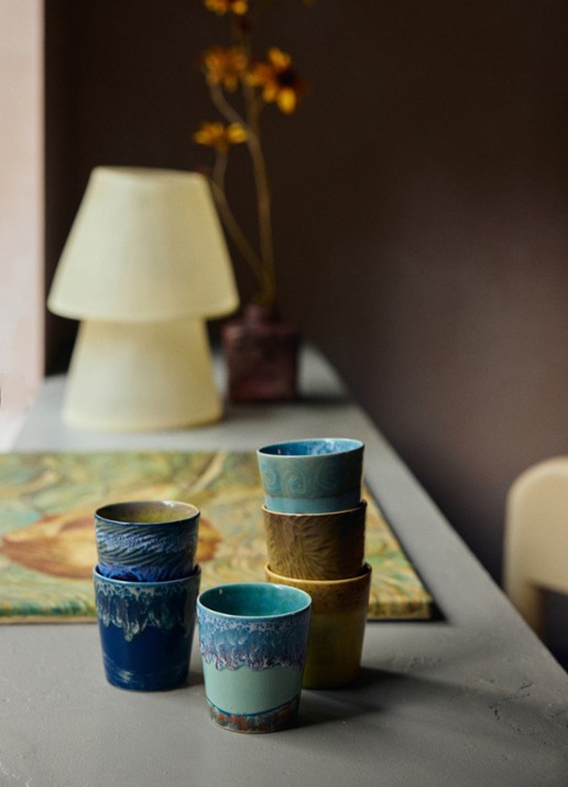 HKliving 70s Ceramics Van Gogh mok set van 2 - detail 4 blauw