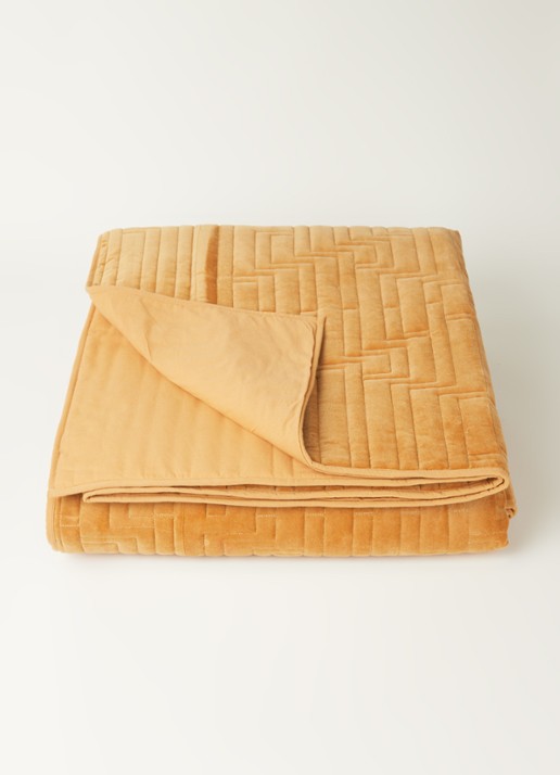 HKliving Bedsprei van fluweel 240 x 260 cm - detail 3 okergeel