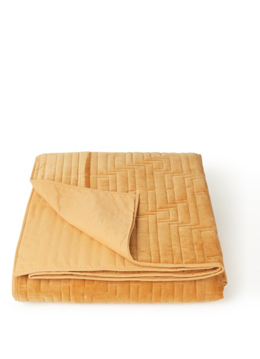 HKliving Bedsprei van fluweel 240 x 260 cm - voorkant okergeel