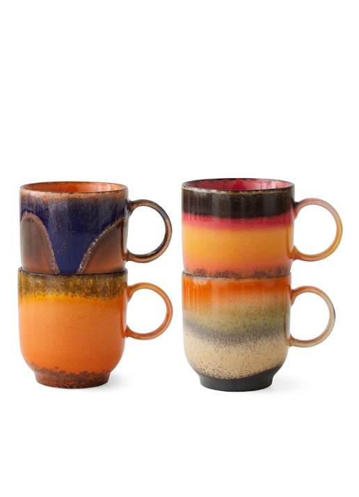 HKliving Brazil koffiekopje 23 cl set van 4 - voorkant 4 multicolor