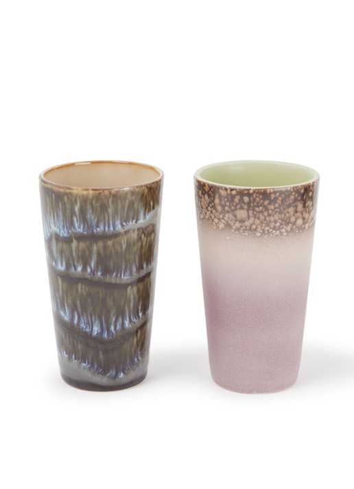 HKliving Forest koffiemacchiato kopje 30 cl set van 2 - voorkant 2 multicolor