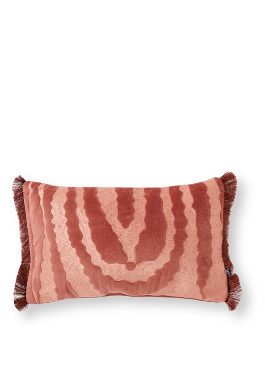 HKliving Fringe Velvet Tiger sierkussen 25 x 40 cm - voorkant 3 roze