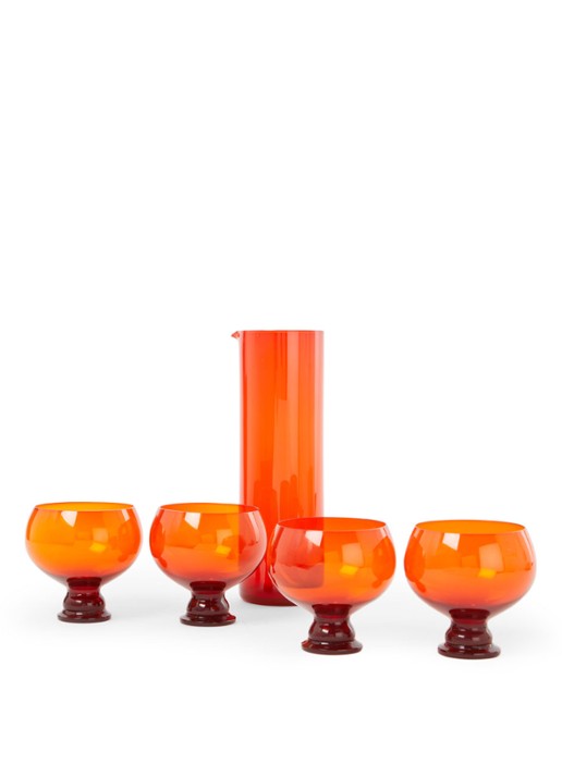 HKliving Funky karaf met glazen set 5-delig - voorkant donkeroranje