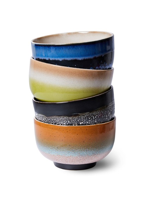 HKliving Groovy kom 13,5 cm set van 4 - voorkant 2 multicolor