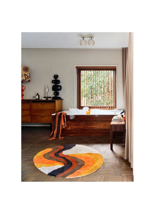 HKliving Retro Swirl badmat 90 x 120 cm - voorkant 4 oranjebruin
