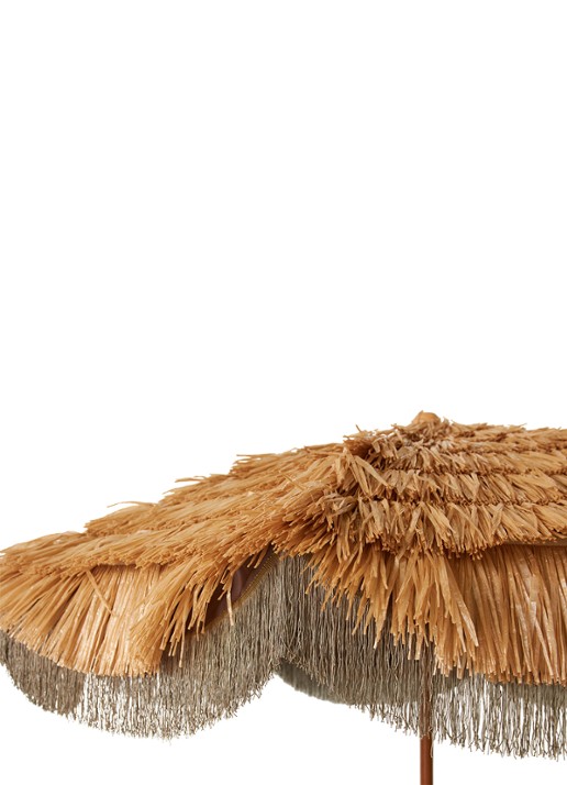 HKliving Serengeti strand parasol met raffia 230 cm - detail 2 lichtbruin