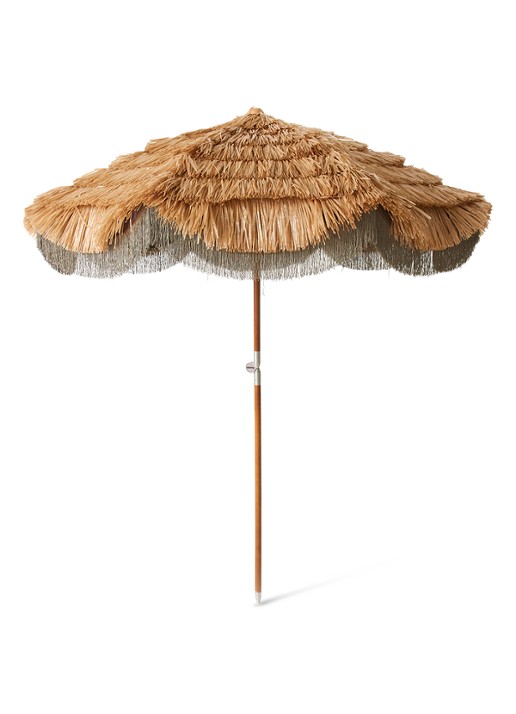 HKliving Serengeti strand parasol met raffia 230 cm - voorkant 4 lichtbruin