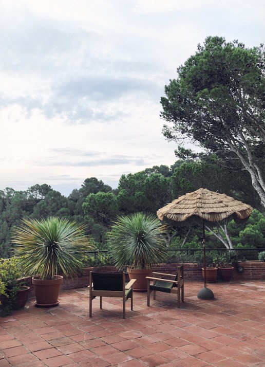 HKliving Serengeti strand parasol met raffia 230 cm - voorkant 5 lichtbruin