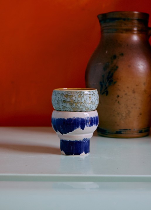 HKliving Symbolist lungo mok set van 2 - voorkant 3 donkerblauw