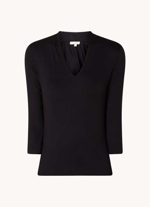 Hobbs Aimee top met V-hals en driekwart mouw - voorkant zwart