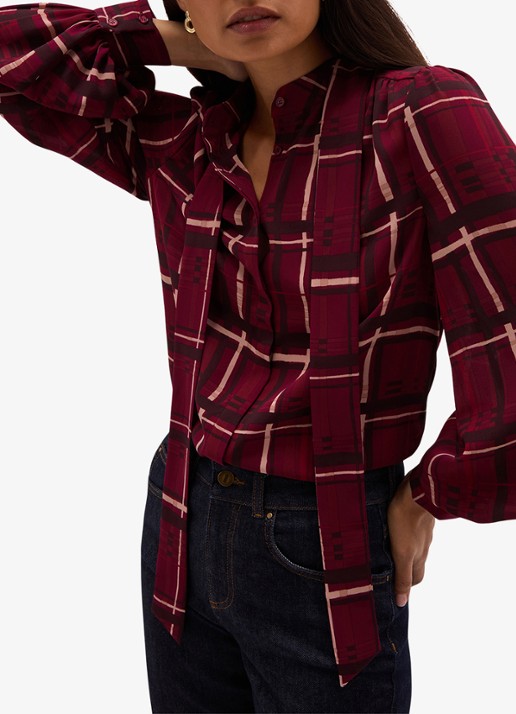 Hobbs Aisha blouse met strikdetail - detail 2 rood