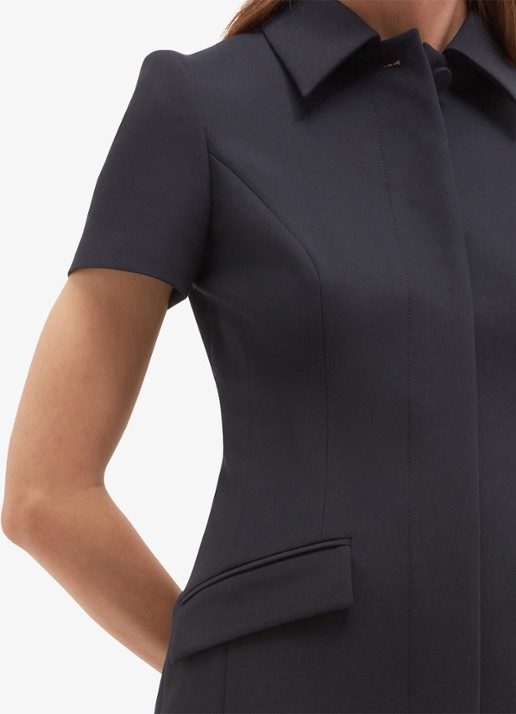 Hobbs Alexandra mini blouse jurk met klepzakken - detail blauwgrijs