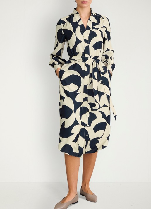 Hobbs Alisa blousejurk met strikceintuur - voorkant 2 blauw