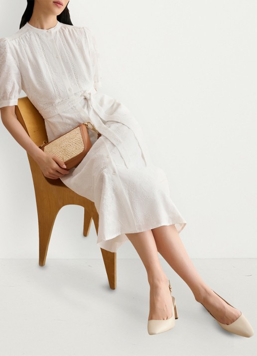 Hobbs Amani midi jurk met borduring en strikceintuur - detail 6 wit