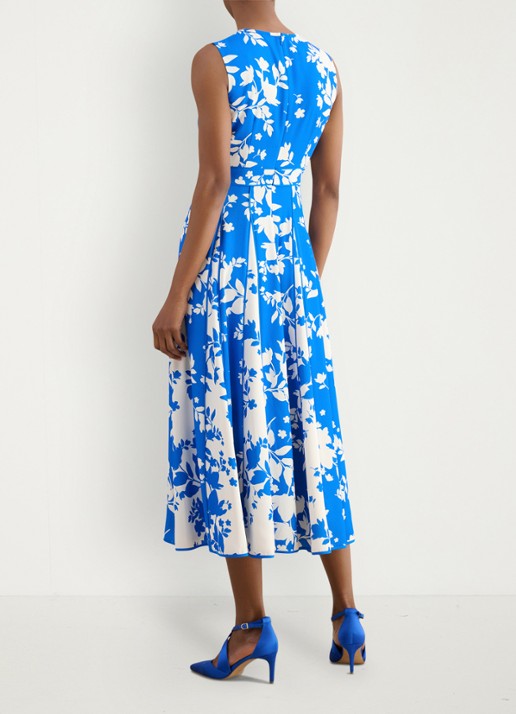 Hobbs Angelica midi jurk met plooien - achterkant blauw