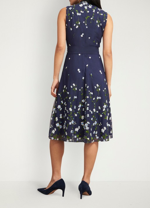 Hobbs Aria midi jurk met bloemenprint - achterkant donkerblauw