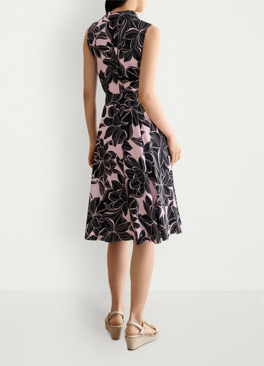 Hobbs Bea mini jurk met print en strikceintuur - achterkant 3 roze