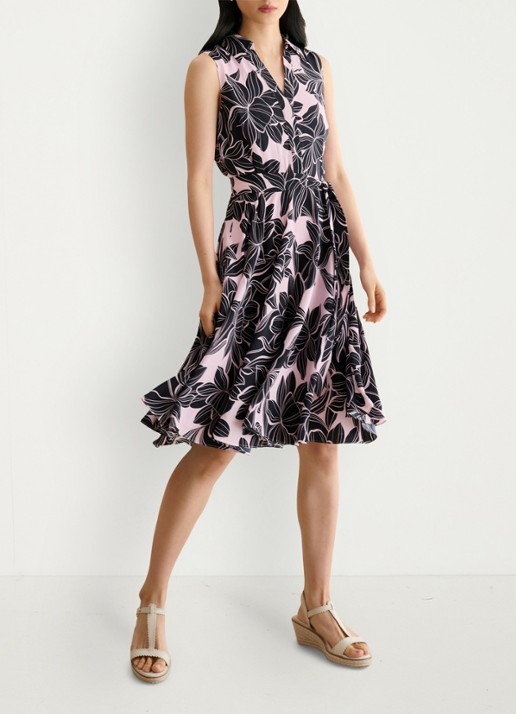 Hobbs Bea mini jurk met print en strikceintuur - voorkant 2 roze