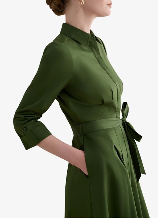 Hobbs Brigitta midi blousejurk met strikceintuur - detail 2 groen
