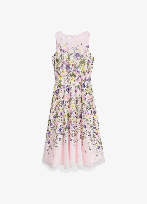Hobbs Carly midi jurk met bloemenprint - voorkant lichtroze