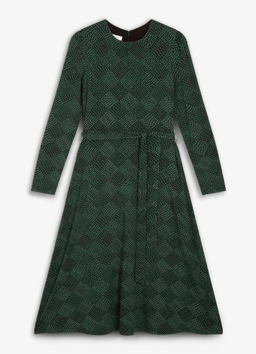 Hobbs Dakota midi jurk met ruit dessin - voorkant groen