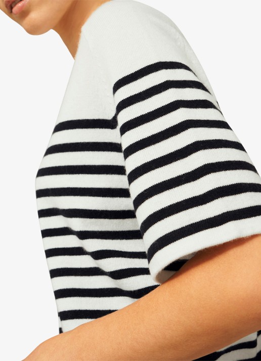 Hobbs Demi fijngebreid T-shirt in kasjmierblend met streepprint - detail 5 gebroken wit