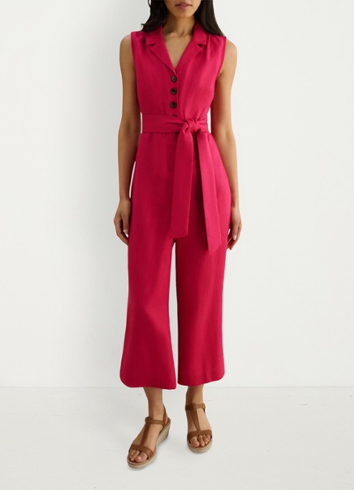 Hobbs Destiny wide fit jumpsuit van linnen met strikceintuur - voorkant 2 kersenrood