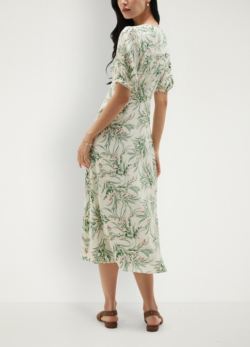 Hobbs Florentina midi jurk met bloemenprint - achterkant 7 lichtgroen
