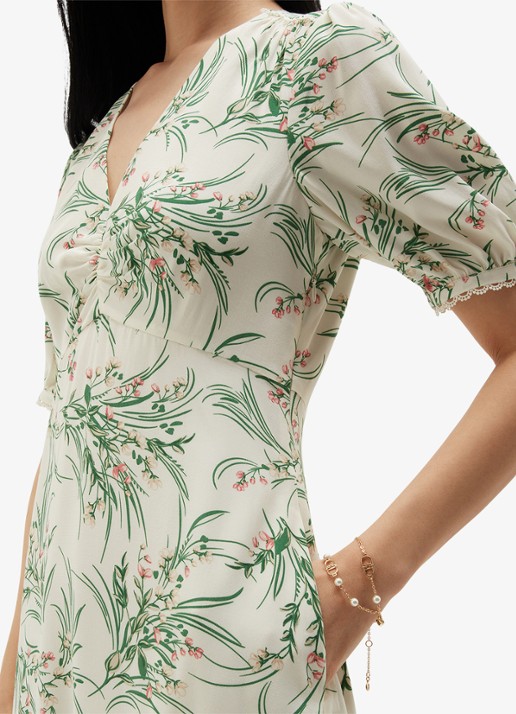 Hobbs Florentina midi jurk met bloemenprint - detail 5 lichtgroen