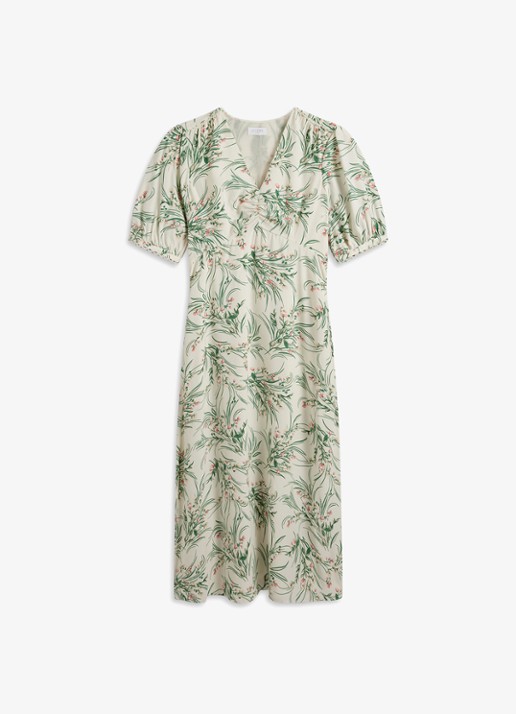 Hobbs Florentina midi jurk met bloemenprint - voorkant lichtgroen