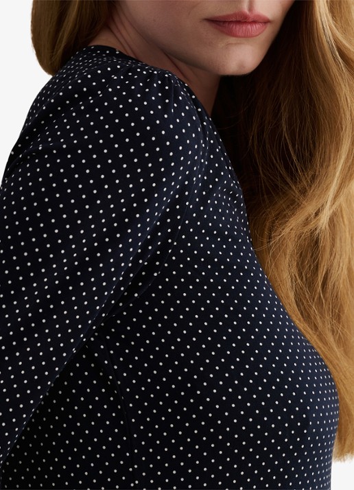 Hobbs Hannah top met v-hals en stippenprint - detail 5 donkerblauw