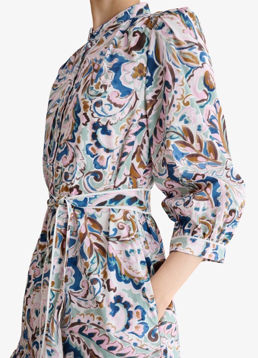 Hobbs Hope mini jurk met strikceintuur en print - detail 4 donkerblauw