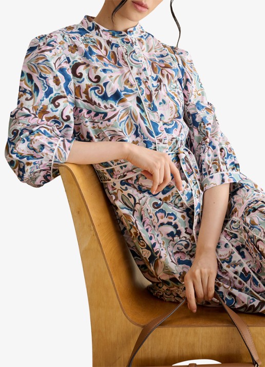 Hobbs Hope mini jurk met strikceintuur en print - detail 5 donkerblauw