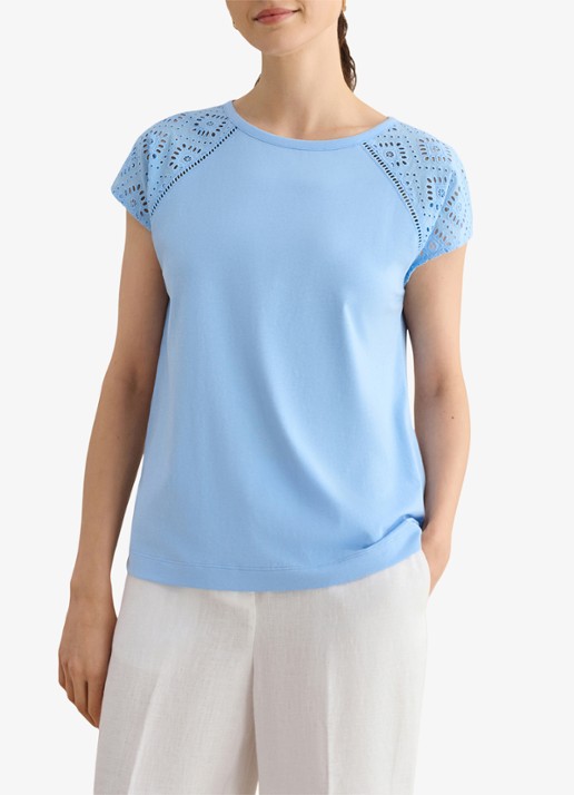 Hobbs Ivana T-shirt met broderie  - detail 2 lichtblauw