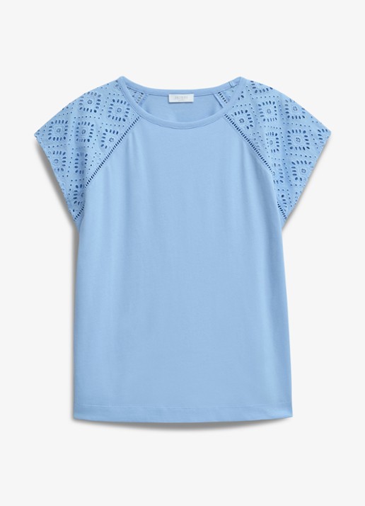 Hobbs Ivana T-shirt met broderie  - voorkant 4 lichtblauw