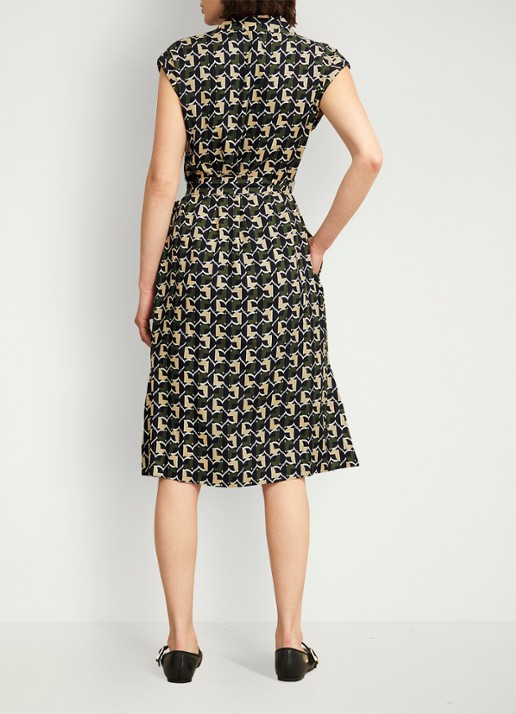 Hobbs Kalinda midi blousejurk met grafische print - achterkant legergroen