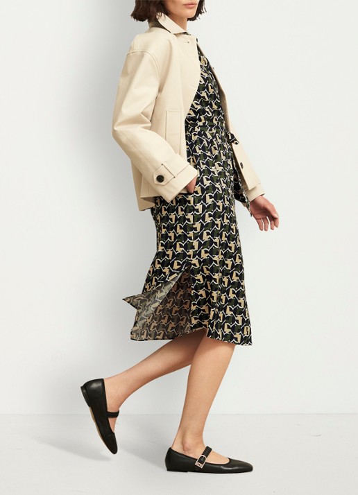 Hobbs Kalinda midi blousejurk met grafische print - detail 3 legergroen