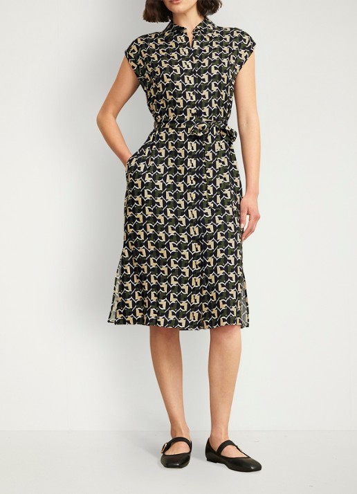 Hobbs Kalinda midi blousejurk met grafische print - voorkant 7 legergroen