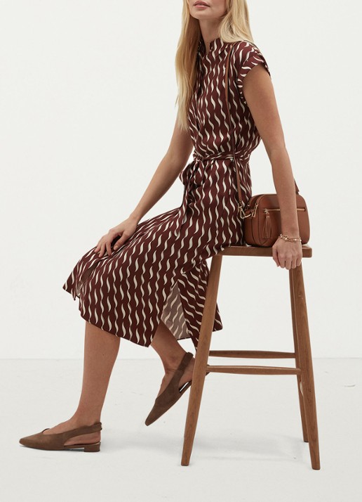 Hobbs Kalinda midi jurk met grafische print - detail 2 bruin