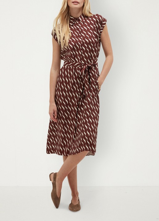 Hobbs Kalinda midi jurk met grafische print - voorkant 6 bruin
