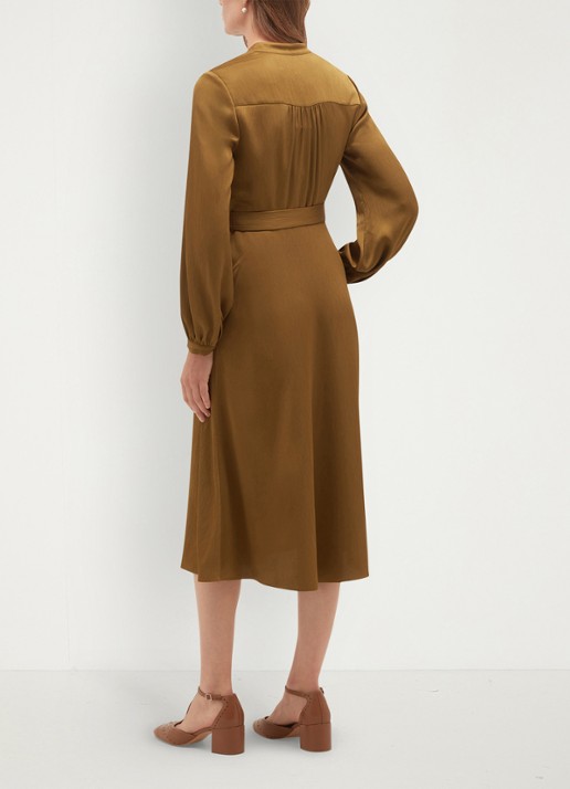 Hobbs Katia midi tuniekjurk met strikceintuur - achterkant 5 khaki