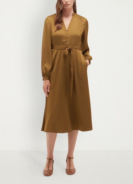 Hobbs Katia midi tuniekjurk met strikceintuur - voorkant 2 khaki