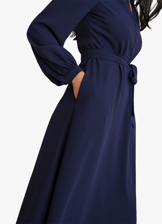 Hobbs Lettie midi jurk met strikceintuur - detail 5 donkerblauw