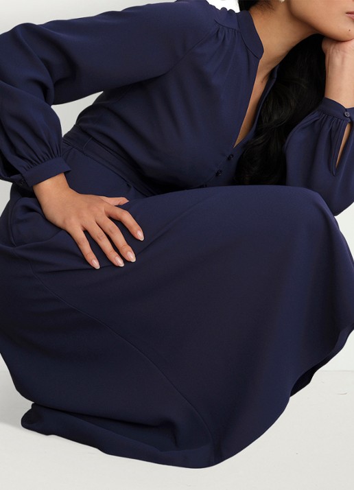 Hobbs Lettie midi jurk met strikceintuur - detail 6 donkerblauw
