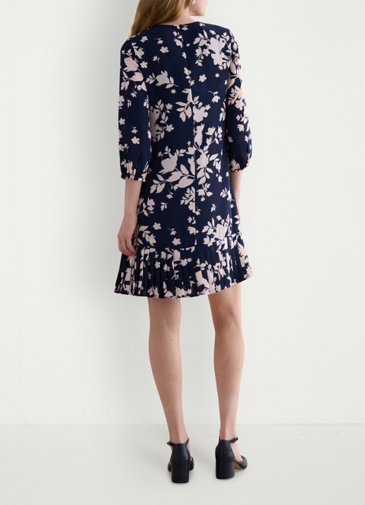 Hobbs Liana mini jurk met bloemenprint - achterkant donkerblauw