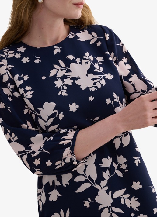 Hobbs Liana mini jurk met bloemenprint - detail 4 donkerblauw