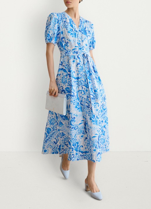 Hobbs Libby midi jurk met print en strikceintuur