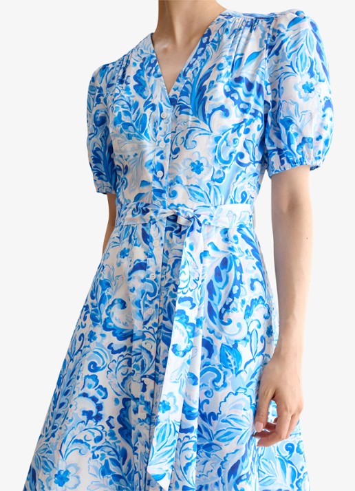 Hobbs Libby midi jurk met print en strikceintuur - detail 5 blauw